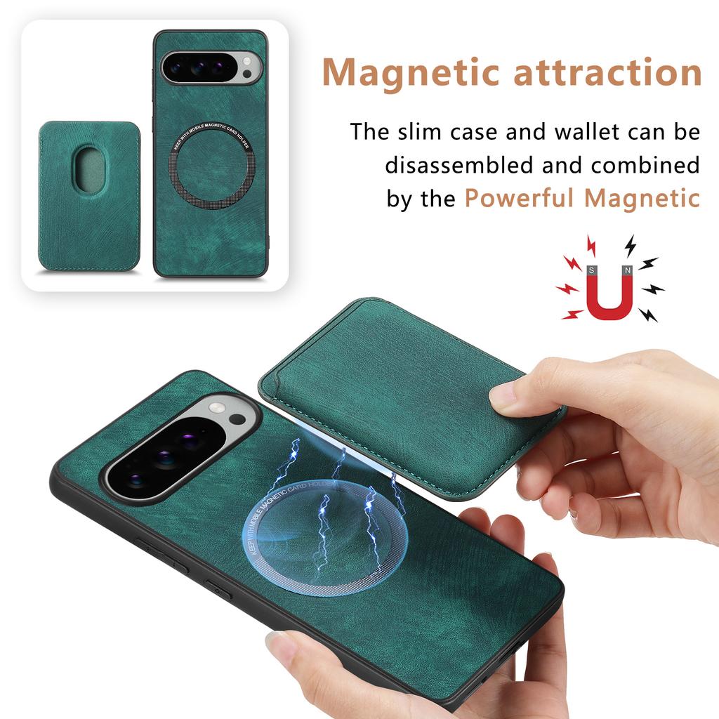 For Google Pixel 10 Pro XL Case Compatible with MagSafe Leather Back Cover with Detachable Card Holder