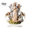 Catholic Religious Statue Virgin And Angel Ornament, 2D Acrylic Ornament with Christian Home Base, Table Centerpiece, Gift for Women