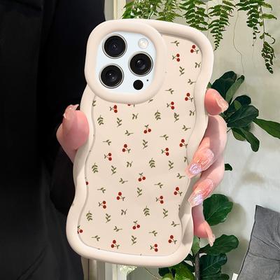 Funda de teléfono con bonito estampado de cerezas para iPhone 11, 12, 13, 14, 15 Pro Max, 6, 6S, 7, 8 Plus, XS, con borde ondulado, funda protectora de goma a prueba de golpes