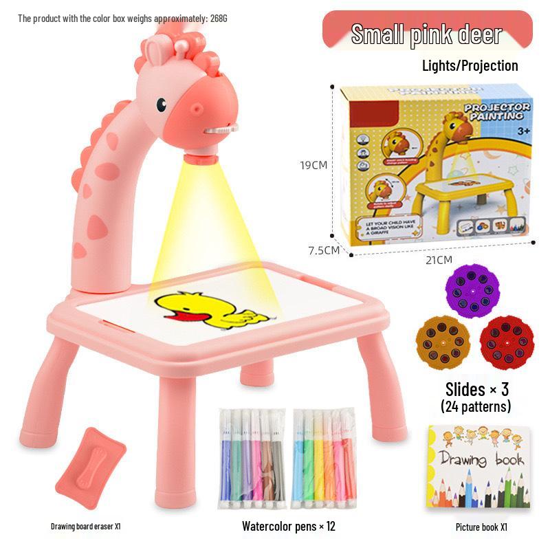 Multifunctional Cartoon Deer Projection Drawing and Writing Table Toy Set for Kids