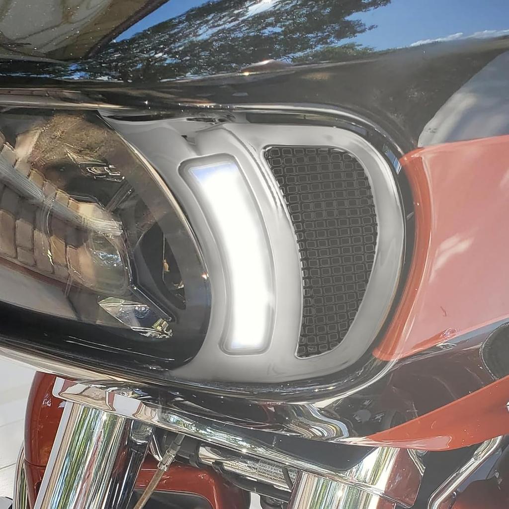 HDBUBALUS Motorcycle Headlight Vent Accent Turn Signal LED Indicator Side Lights For Harley Road Glide FLTRX 2015-2023 (Color: Chrome Housing Black