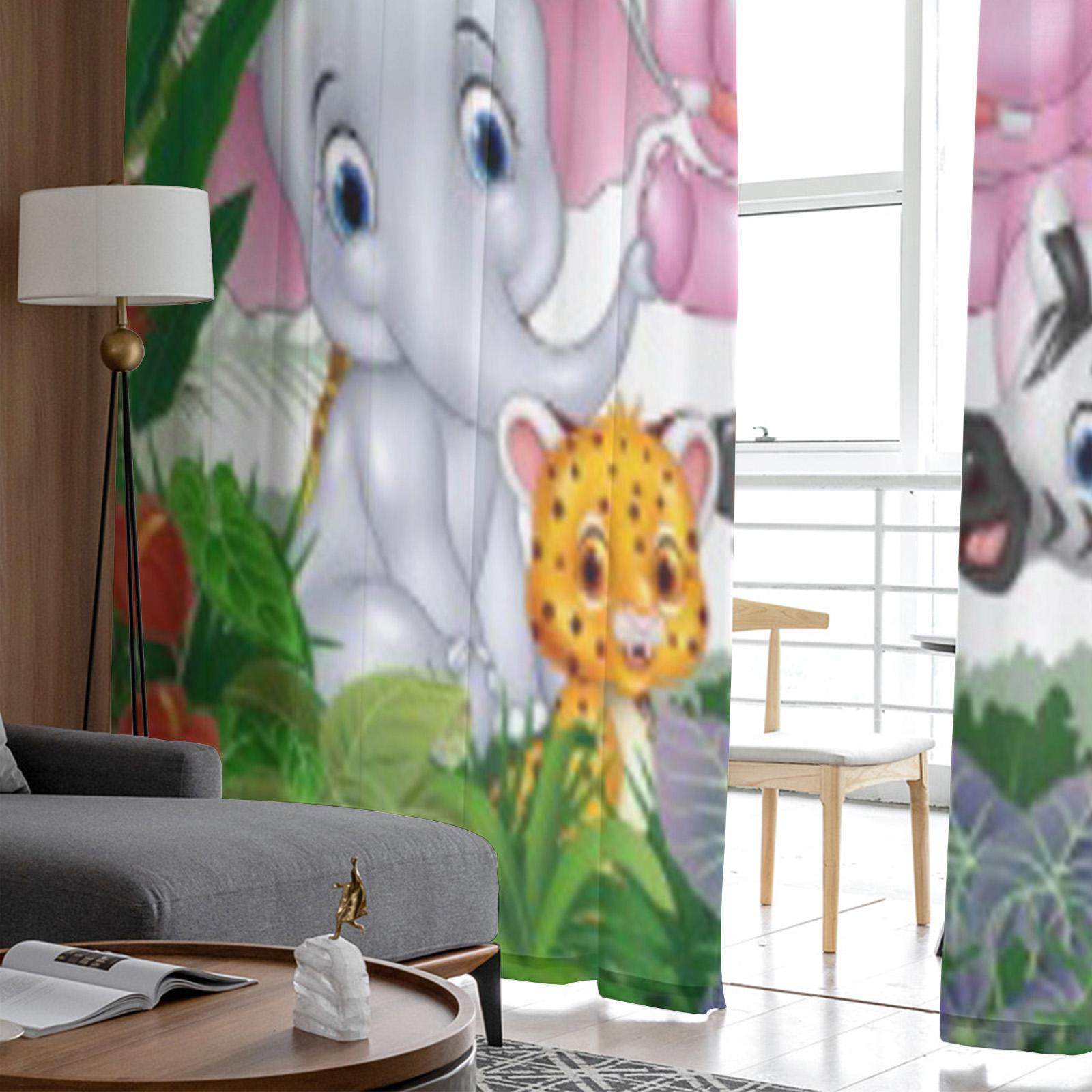 Мультяшные дикие животные в джунглях Прозрачные шторы для гостиной Прозрачная тюлевая — фото 4