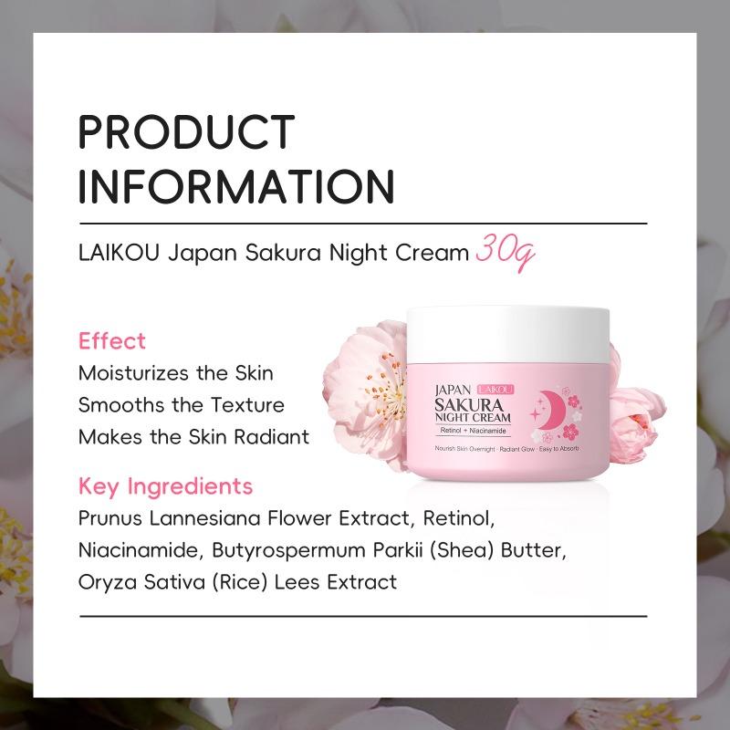 LAIKOU Japoński krem na noc Sakura 30g - Nawilżający i odżywiający krem do twarzy