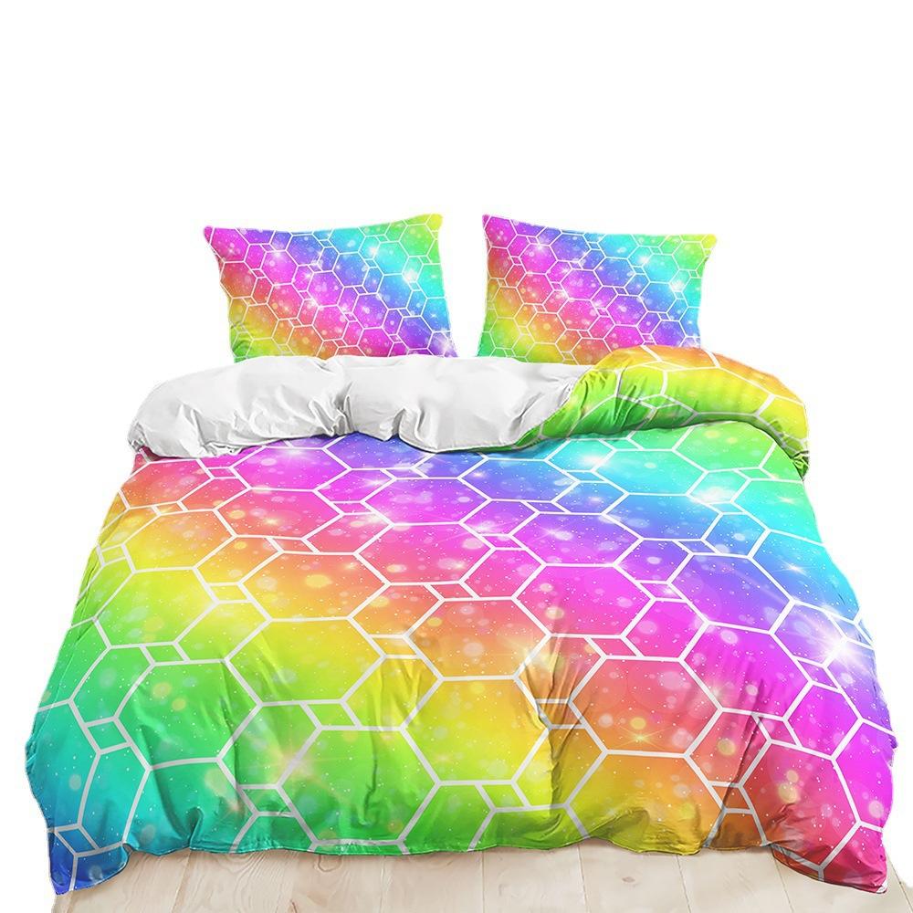 Bed Three-Piece Color Gradual Change Glitter Quilt Cover 3D Digital Printing Kit