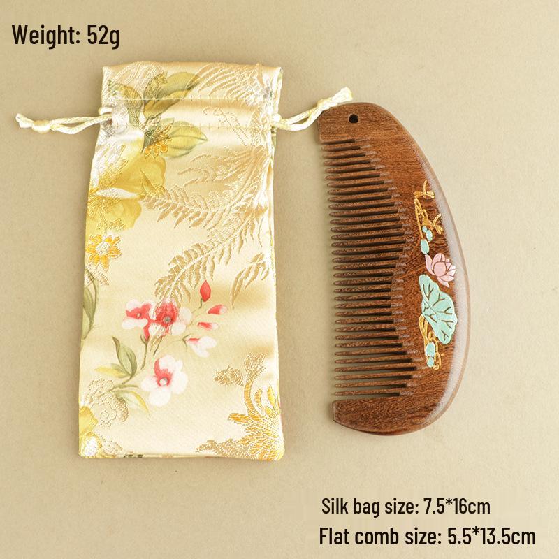 Premium Black Gold Sandalwood Comb: Hand-Painted, Anti-Static, Portable Hair Styling Comb with Gift Box for Women.