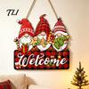 Holiday Atmosphere Wood Plaque Christmas Gnome Wooden Hanging Pendant, Cartoon Ornament, Merry Red And Green Sign Door for Home Shop Party Decoration