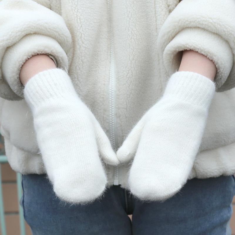 1Pair Cute Winter Double-layer Rabbit Hair Gloves Female Plush Solid Color All Fingers Women Girls Soft Thicken Warm Mittens