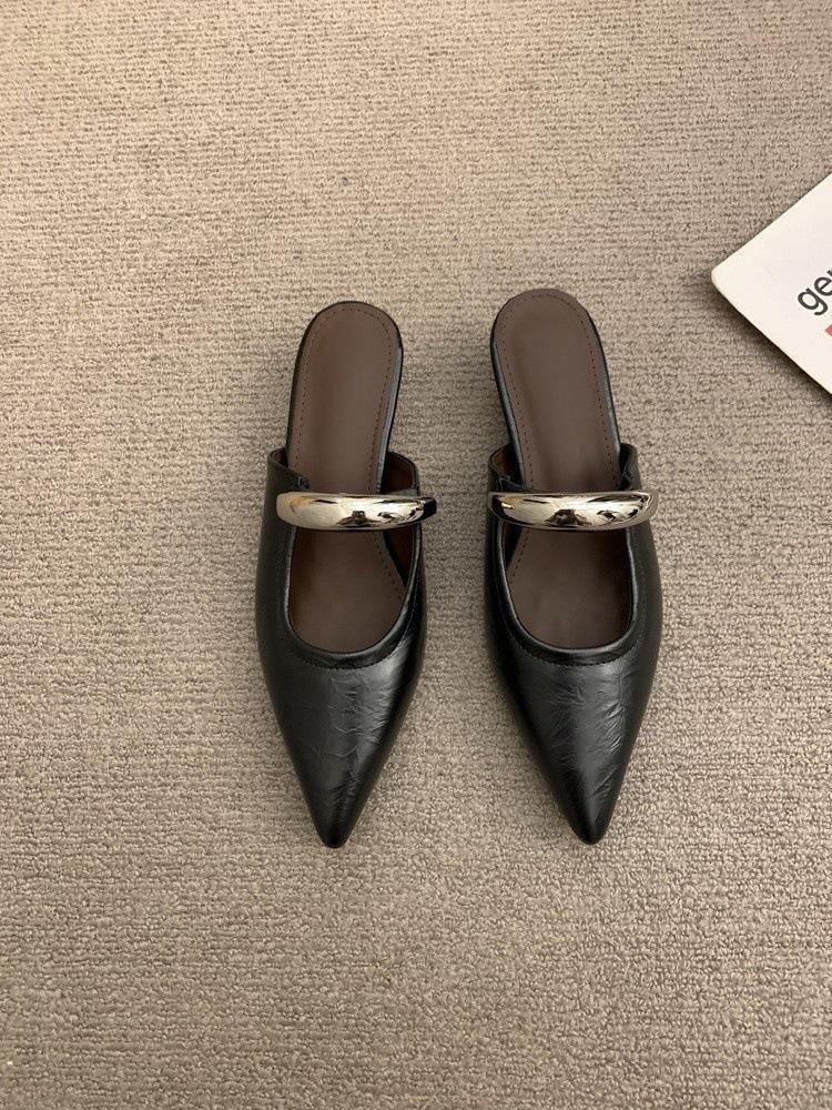 pointed toe bag head half slippers women's spring and autumn new small slope heel single shoes one pedal low heel flat shoes cool slippers