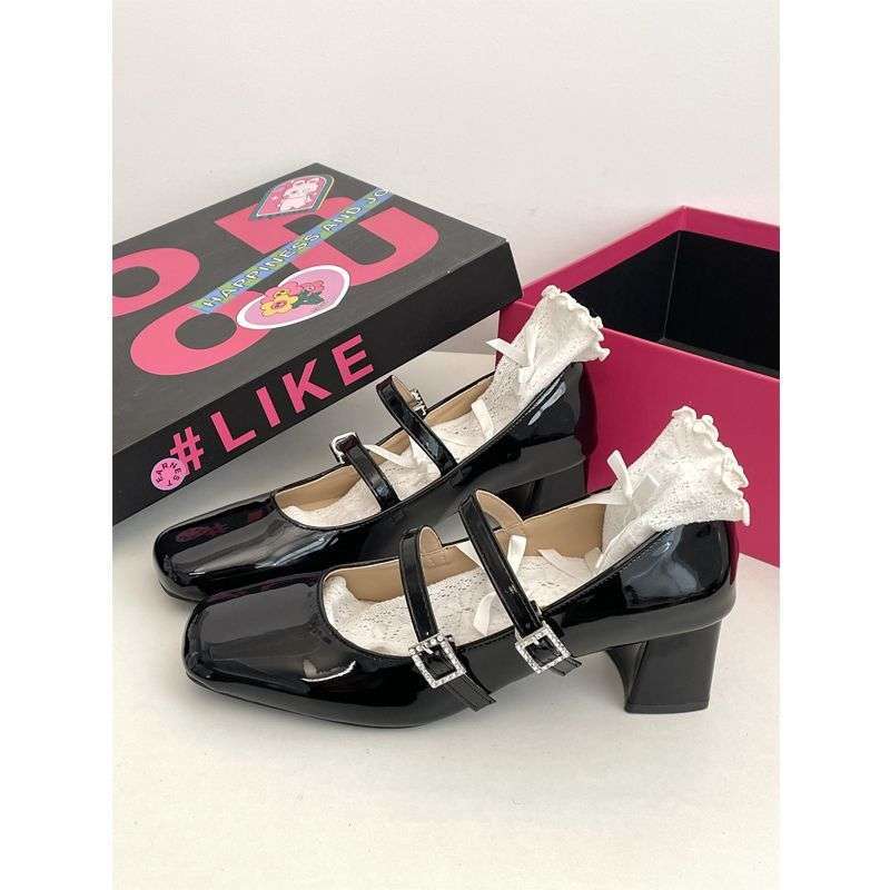 French Square Head Platform Thick Heel Shallow Mouth Single Shoes Women's Spring 2025 Simple Fashion Versatile Mary Jane Small Leather Shoes