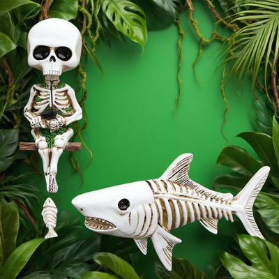 Figurines Squelette Squelette en Résine et Statue Requin Ornement d'Halloween Statue Gothique de Bureau pour Table Chevet Étagères