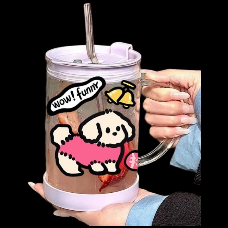 High-Temperature Resistant Glass Straw Cup with Handle