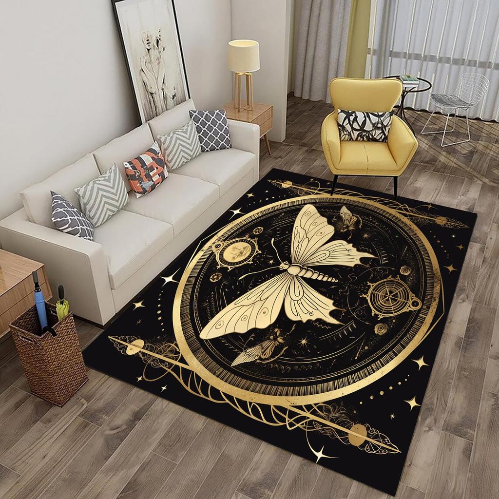 Butterfly Area Rug for Living Room Bedside, Gothic Moth Doormat Astrology Style Carpet Boho Exotic Starry Sky Indoor Floor Mat