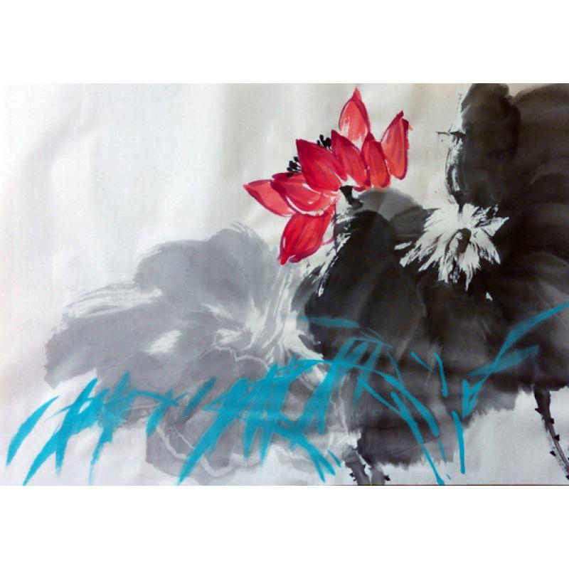 Framed Lotus Flower Art Poster - Decorative Chinese Painting on Kraft Paper with Free Shipping
