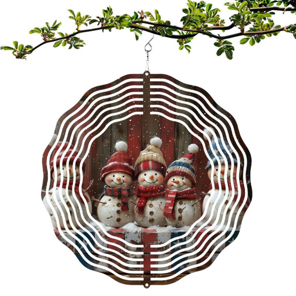 Outdoor Wind Chimes with Snowman Windmill 2D Hanging Kinetic Sculpture Metal Classic Style Wall Mounted Christmas Decor Gift