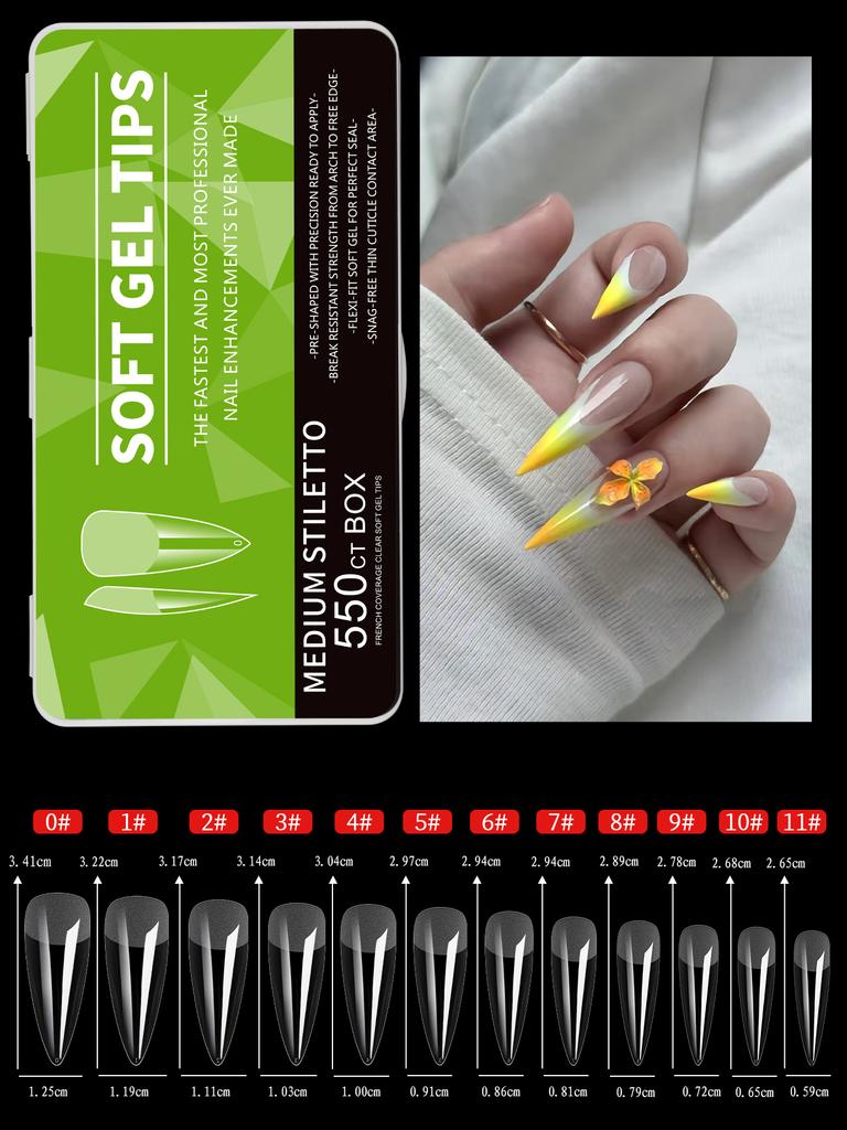 550pcs Soft Gel Nail Tips Medium Short Almond Coffin Stiletto Full Cover  Press on Nails Half Matte Acrylic DIY Extension Tools