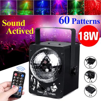 18W 60 Modes Sound Activated Rotating Disco Ball Party Light Strobes Laser Light RGB LED Stage Light DJ Club Home KTV