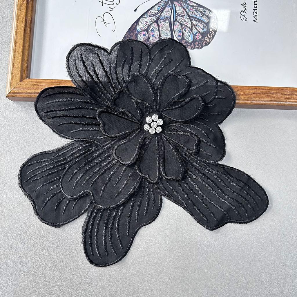 Black And White Two-Color Embroidery Nail Drill Multi-Layer Flower Clothing Wedding Dress Denim Jacket Decorative Accessories