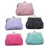 Women's Small Coin Purse, Vintage Kiss Lock Faux Leather Change Purse, Cute Lipstick Jewelry Storage Case, Sparkling Sequins Mini Shiny Wallet