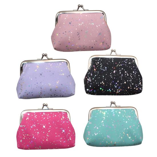 Women's Small Coin Purse, Vintage Kiss Lock Faux Leather Change Purse, Cute Lipstick Jewelry Storage Case, Sparkling Sequins Mini Shiny Wallet