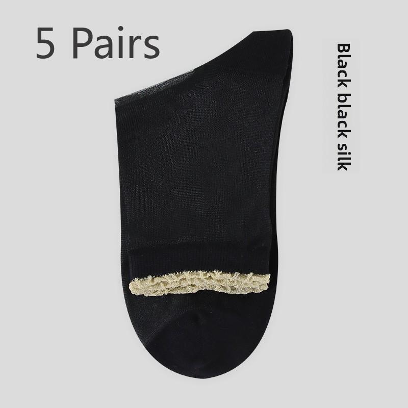 5 Pairs Lace Glass Stockings for Children Spring and Autumn Transparent Cotton Sole Anti-hook Crystal Socks Short Socks