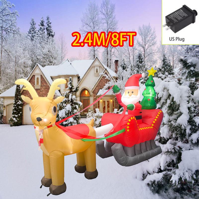 Outdoor Christmas Decorations Santa Claus Vehicle LED Lights Inflatable Model Toys Holiday Gift Props Indoor Party Xmas Decor