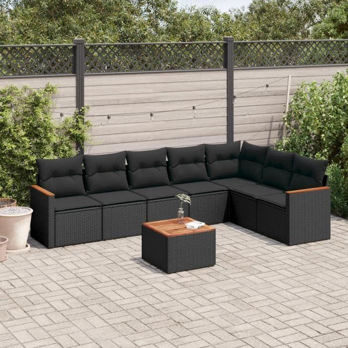 VidaXL Garden Lounge Set with Cushions 8 Pcs, Patio Sofas, Patio Furniture Set, Outdoor Furniture, Black 3226034