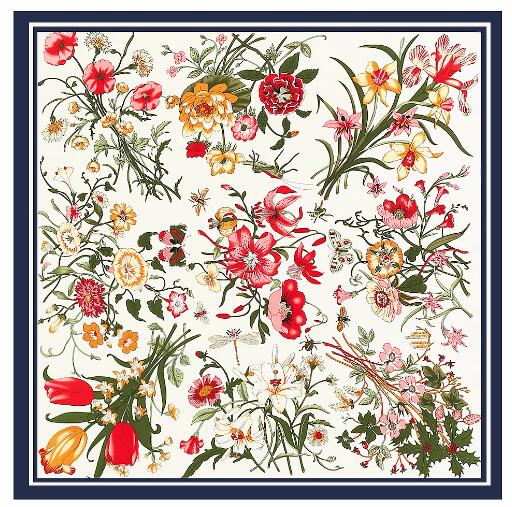 130cm*130cm High Quality Luxury Brand Large Square Scarves Twill Shawls Hanako Flower Print Silk Scarf For Women Headband