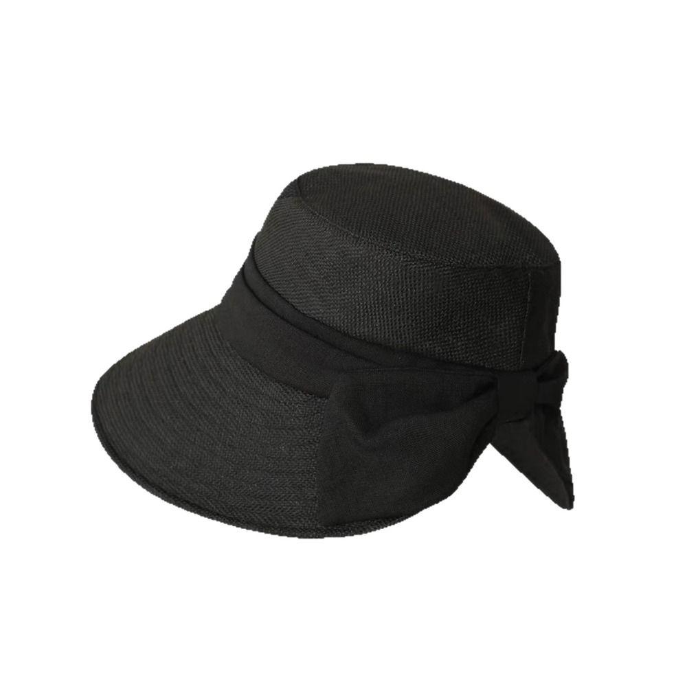 Solid Color Summer Sun Hat Bowknot Bucket Hat Portable Sunscreen Visor Cap Travel