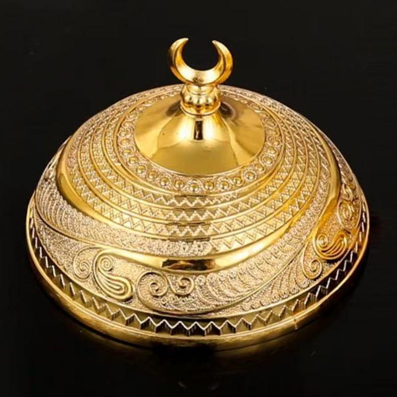 Middle Eastern -Style Fruit Tray,Alloy Engraving Spiral-Patterned Texture Home Cheese Food Plate,Date Palm Disc Table Decoration