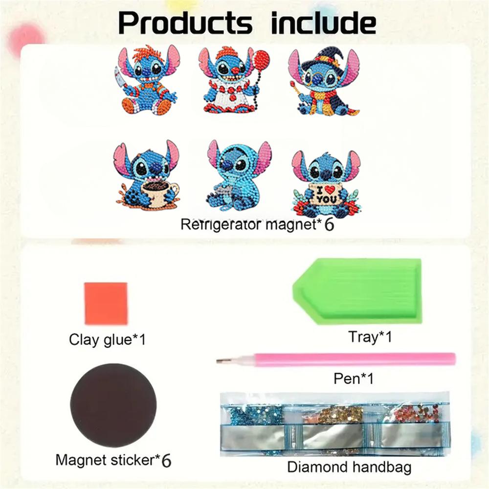 6pcs/Set The Stitch Series Diamond Painting Magnets for Refrigerator Diamond Art Fridge Magnets for Adults Diamond Art Refrigerator Magnets Kits