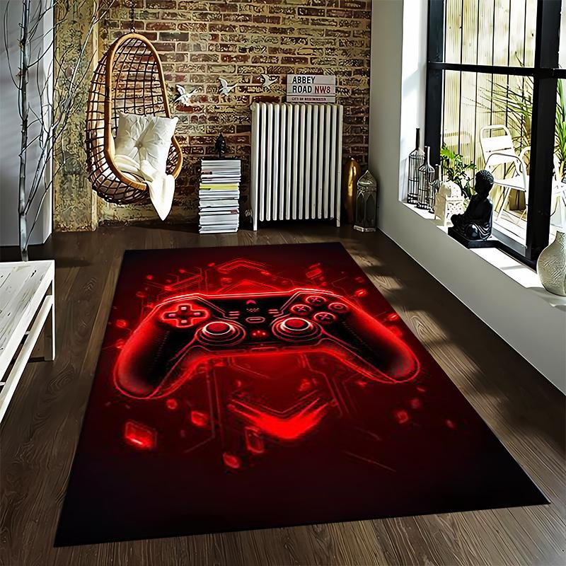 Gaming Controller Design Carpet with Red Digital Glow Pattern Suitable for Use As an Anti-slip for Living Room Bedroom Sofas