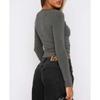 Top da Donna Y2K Sottile alla Moda con Righe a Coste Filettate, Bottoni, Maniche Lunghe, per Primavera e Autunno