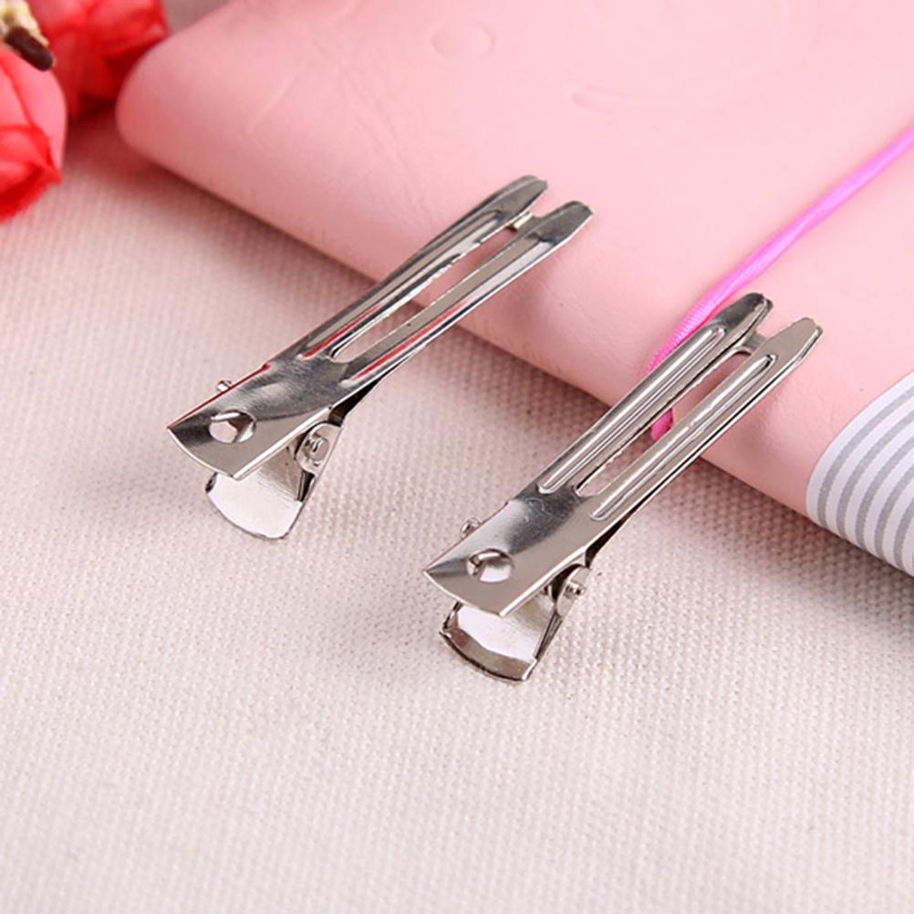 50pcs Double Prong Metal Alligator Clips Hairpins for DIY Hair Bows Silver Stainless Hairdressing Clips Clamp Hair Accessories