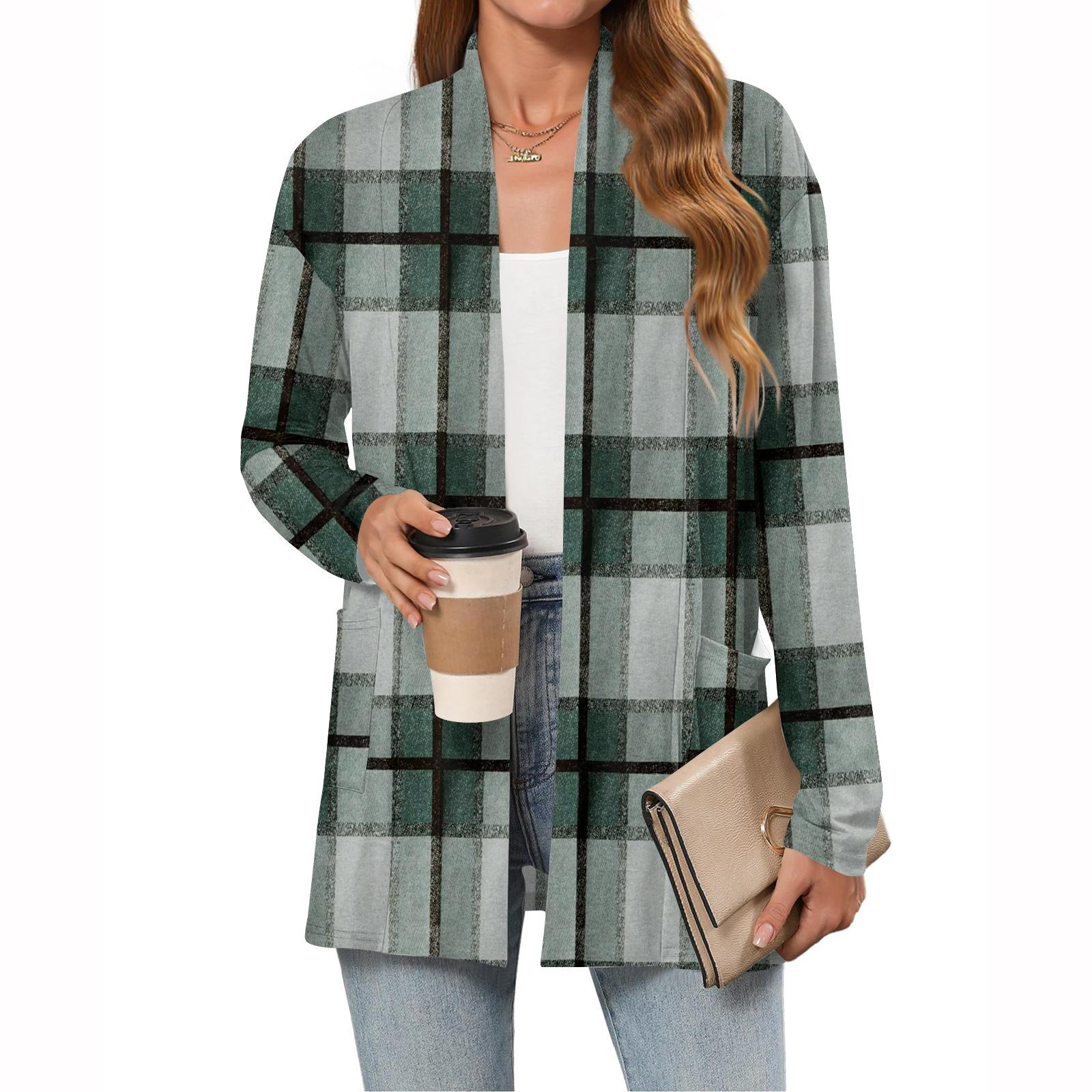 Women s Christmas Printed Lightweight Cardigan Long Sleeved Casual Loose Thin Fit With Pockets Cardigan Jacket L