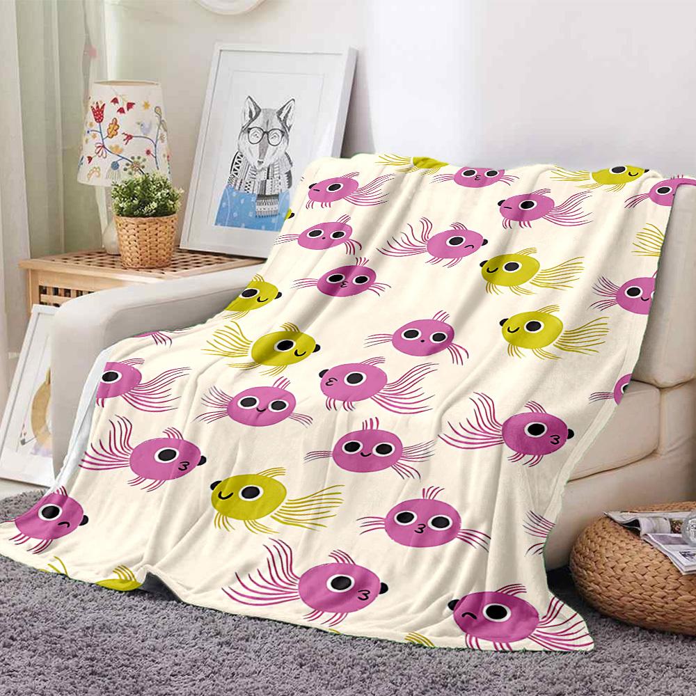 1pc Fish Friends Print Blanket   Lightweight Flannel Throw Blanket For Sofa, Bed, Living Room, Office, Outdoor Travel, Camping