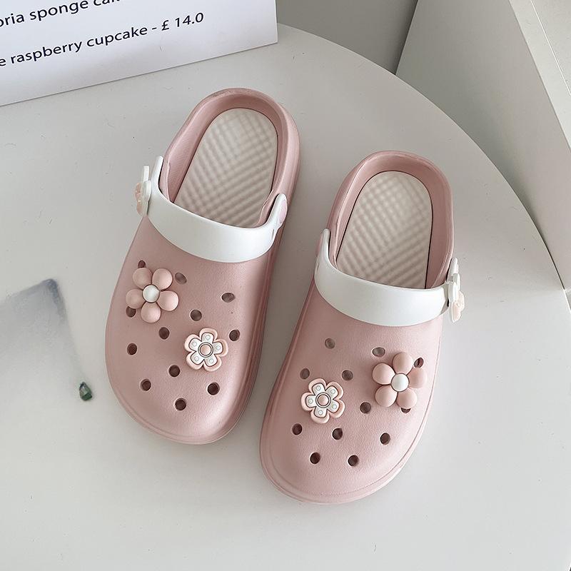 

Женские клоги на толстой подошве, дышащие и удобные, повседневная пляжная и домашняя обувь, украшенные цветами, женские лоферы, женские клоги 39-40 розовый