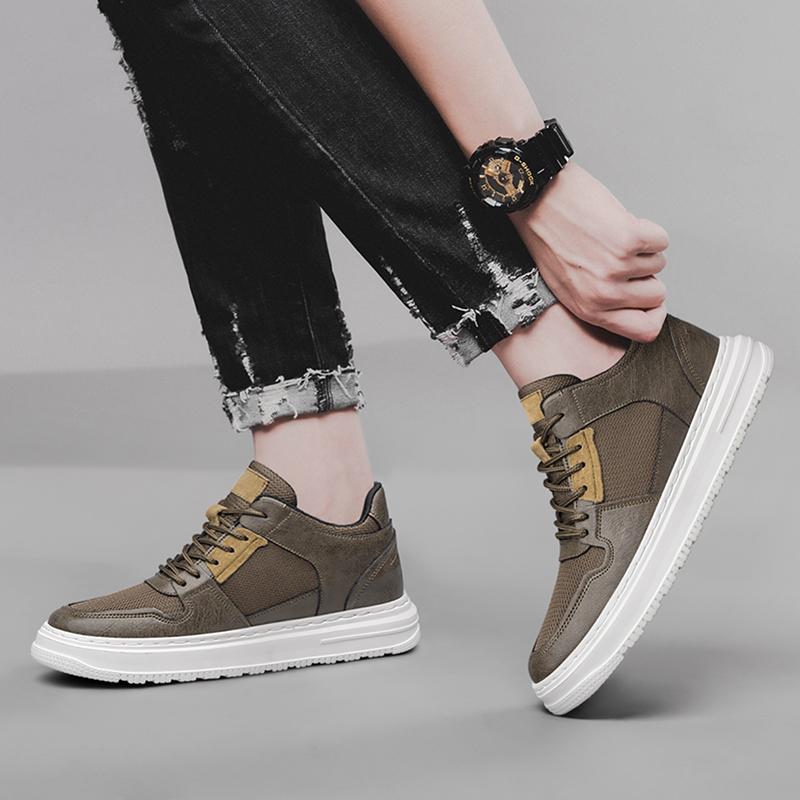 Fashion High Top Running Platform Shoes New Genuine Leather Mens Sneakers Male Casual Vulcanize Shoes Breathable Sport Walking Footwear