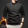 Men's Winter Knitwear Sweater: Thickened, Faux Two-Piece Design, Velvet-Lined, Long Sleeve with Shirt Collar.