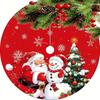 Festive Snowflake Santa Tree Skirt - Red Christmas Felt Mat with Anti-Slip Backing, Decorative & Protective Tree Base Cover