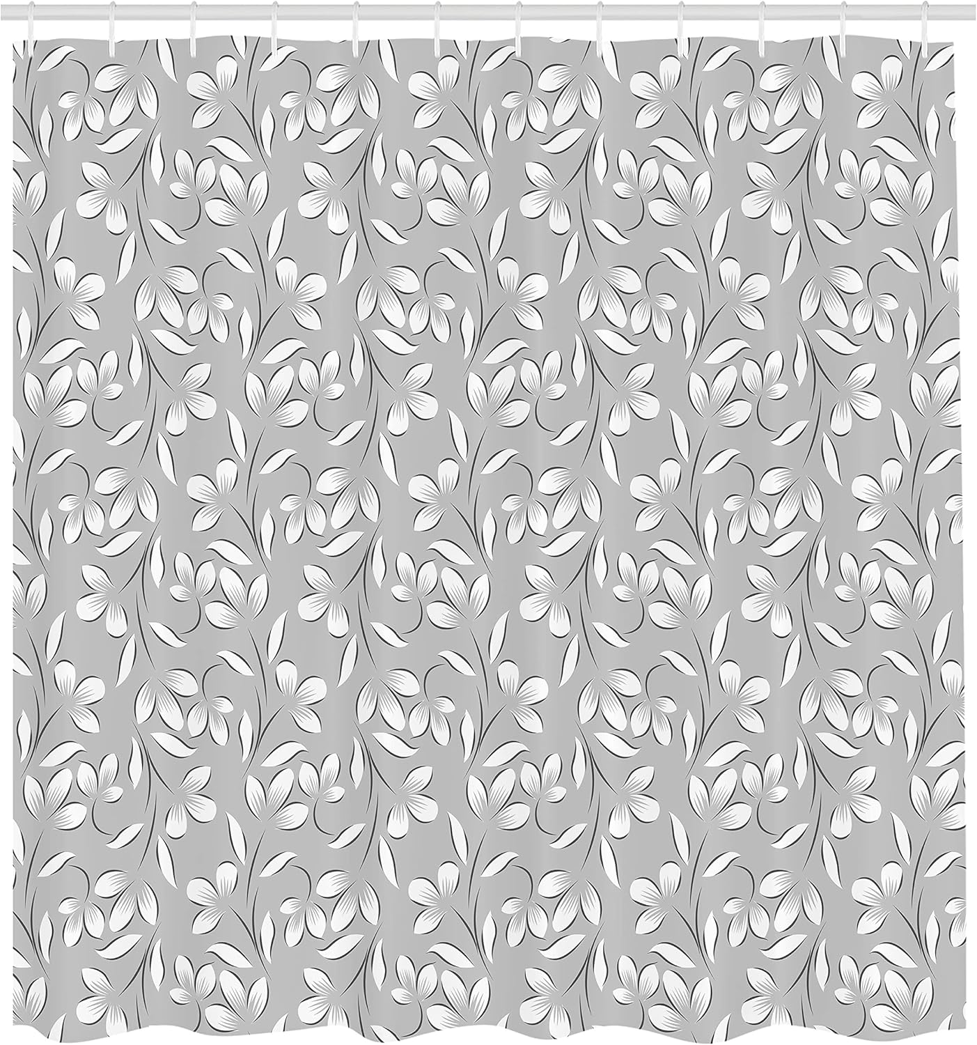 

Grey Shower Curtain, Floral Ornaments Spring Theme Abstract Vintage Style Paisley Antique Illustration, Cloth Fabric B W60H190(CM)-1 Pcs