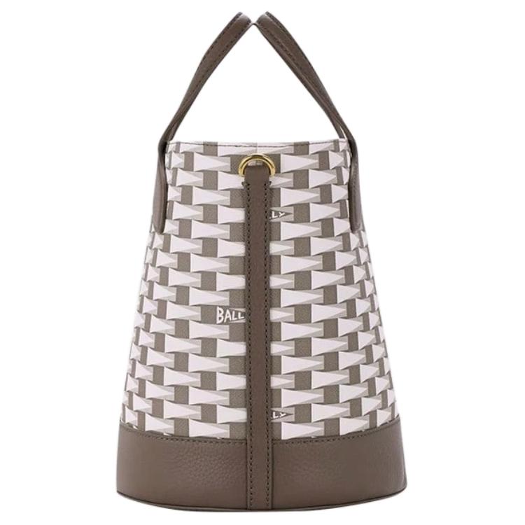 Bally Pennant Logo Geometric Pattern Leather Shoulder Tote Bag Women Handbags Brown 6307435