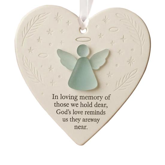 Heart-Shaped Sea Glass Friendship Ornament Handmade Sea Glass Angel/Ghost Ornament for