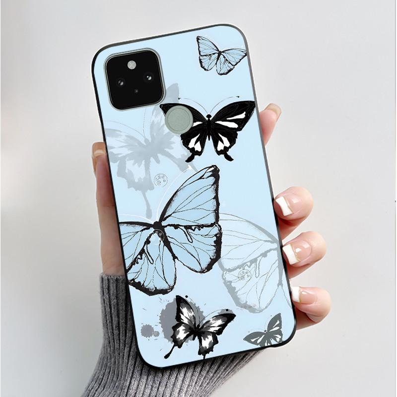 Silikonhülle für Google Pixel 5 Pixel 5A Pixel5 Pixel5A Weiche Abdeckung Luxus Mode Schmetterlingsblumen Bemalt Schwarz Handyhülle