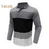 Herbst Frühling Herren Top Umlegekragen Pullover Dehnbar Lange Ärmel Gestreifter Druck Mittellanges Fitness Business Alltagshemd