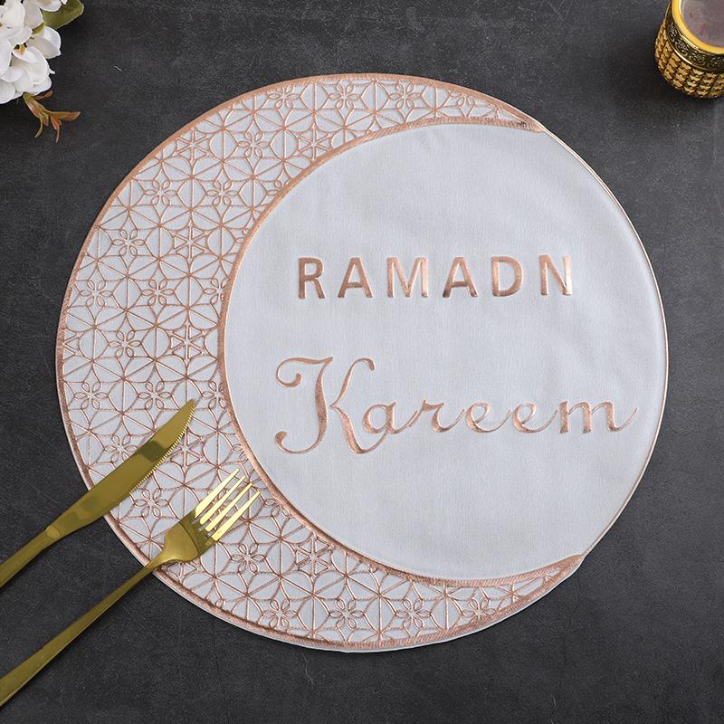 

Ramadan Kareem Placemats Rose Gold Moon Eid Mubarak PVC Table Mats for Islam Muslim Festival Party Home Dinner Table Decoration рожевий колір золота
