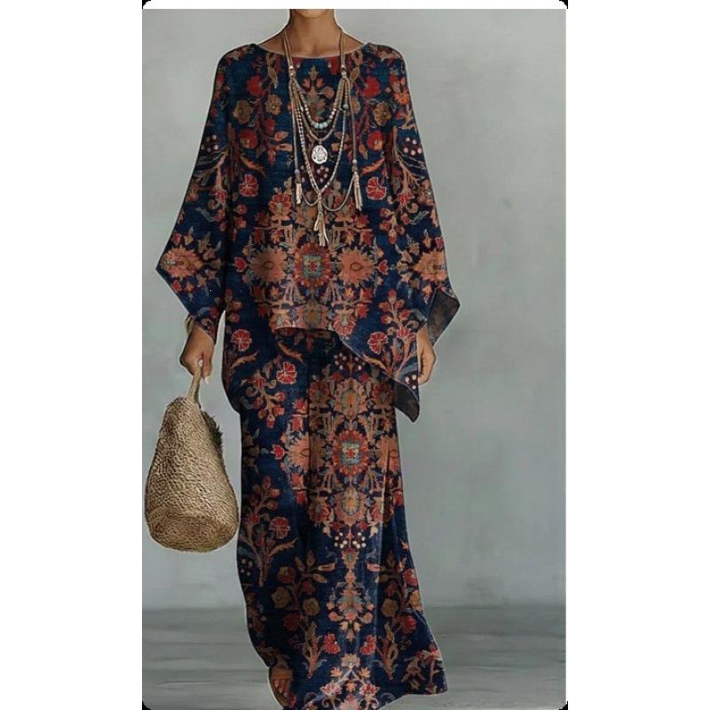 Y116 Sommer Bohemian Paisley Print Zweiteiler Große Größe Freizeit Set