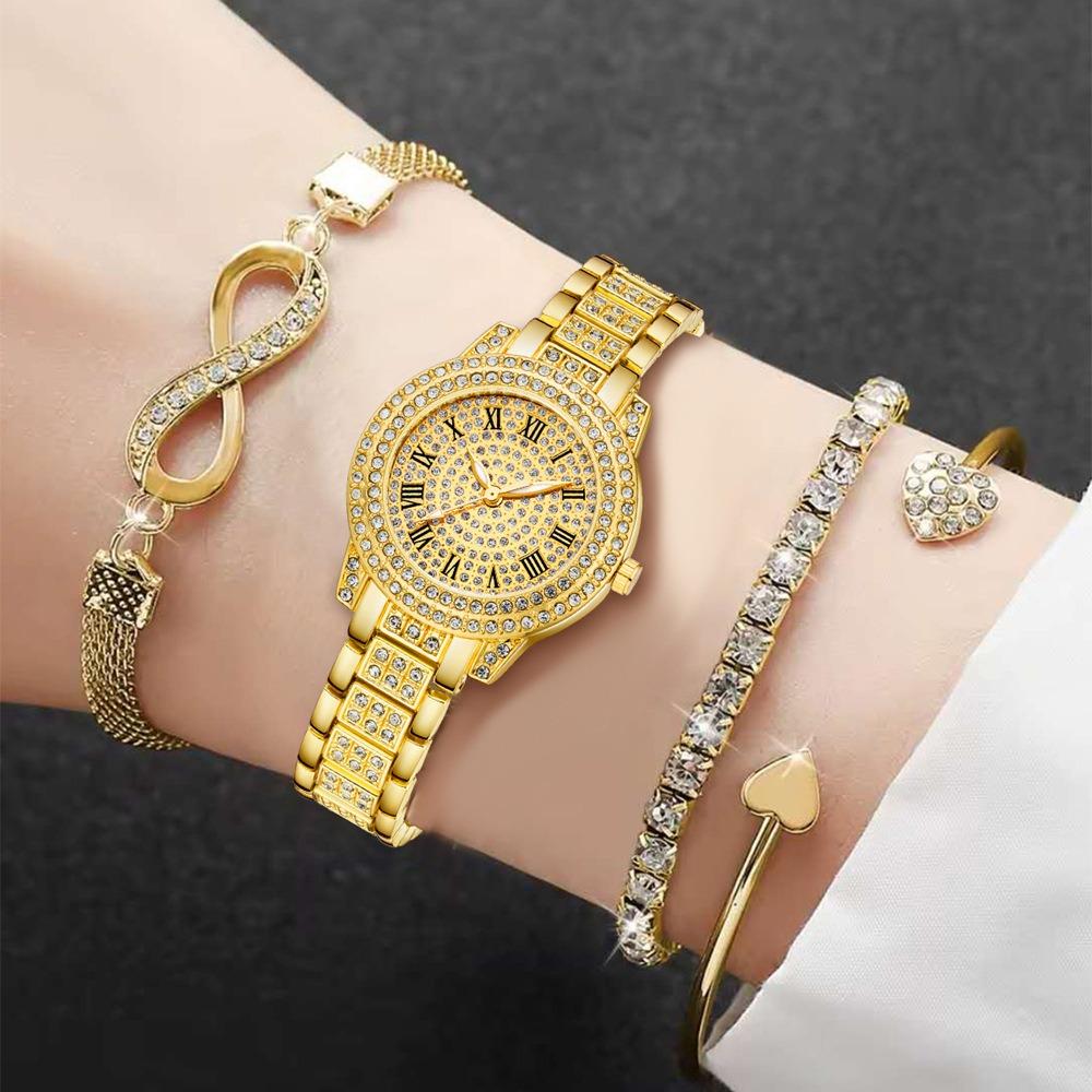 Ladies Watch Set, Steel Belt Full of Diamonds, High-end Quartz Watch Temperament, Business Leisure Watch Wholesale