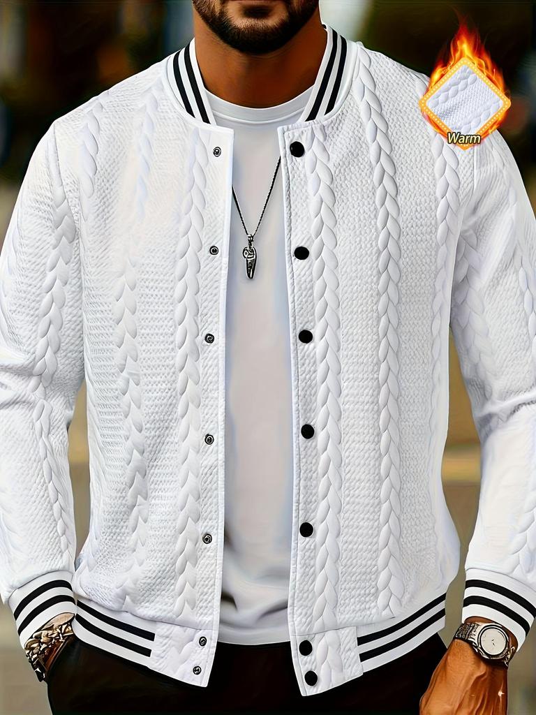 2025 Men's Cross-Border Casual Jacket: Autumn/Winter, Wheat Ear Jacquard, Contrasting Ribbed Long Sleeve