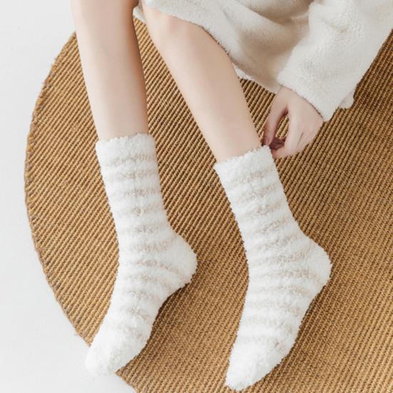 1 para skarpetek podłogowych w paski, rozciągliwe, miękkie, do połowy łydki, odporne na zimno, wygodne, zimowe, termiczne, damskie, domowe, kapcie, skarpetki do spania
