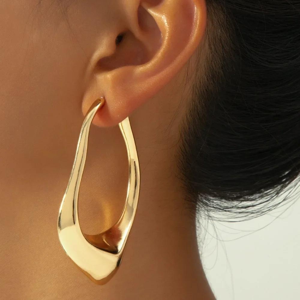 Exaggerated Design Irregularity Big Hoop Earrings for Women Personality Gold Stainless Steel Dangle Jewelry Gift
